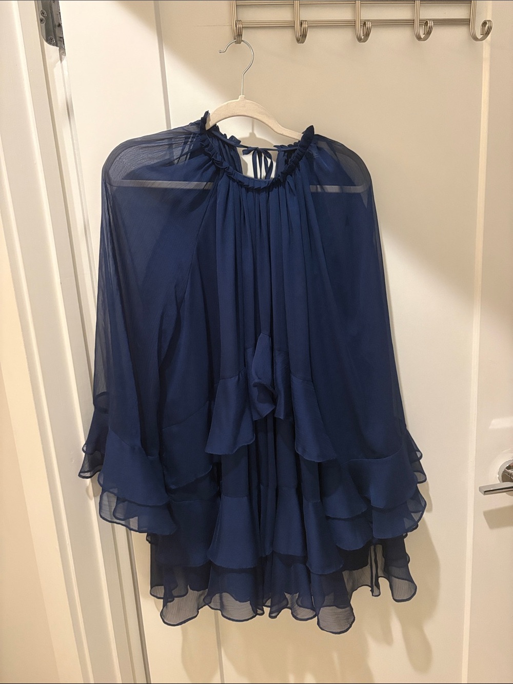 Aqua Navy Blue Ruffled Chiffon Layered Dress